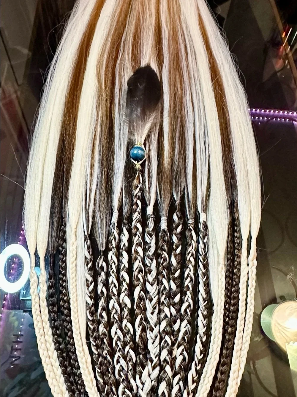 Brown and Platinum Blonde Braided Hair Wraps with Bead Accent